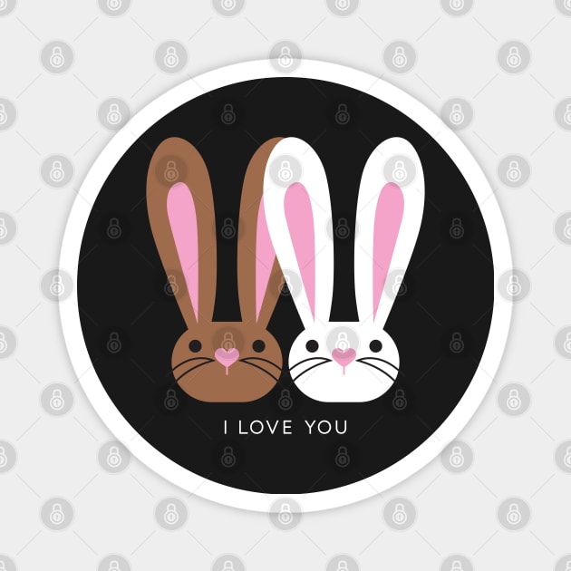 I Love You Brown White Pink Bunnies Magnet by VicEllisArt